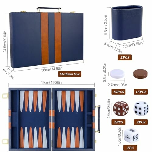 Backgammon set with case and accessories dimensions