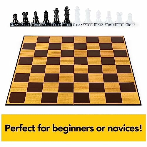 Chess set with pieces and board, ideal for beginners.