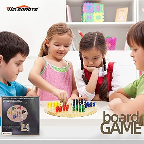 Children playing Chinese checkers at a table.