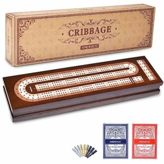 Cribbage board set with cards and pegs