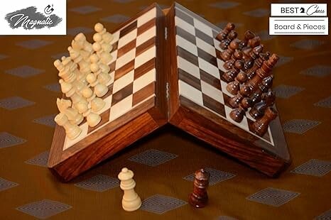 Foldable chess board with pieces set up