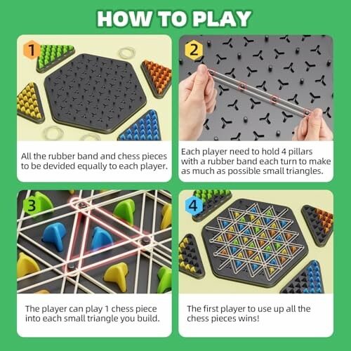 Instructions for playing a strategic board game with rubber bands and chess pieces.