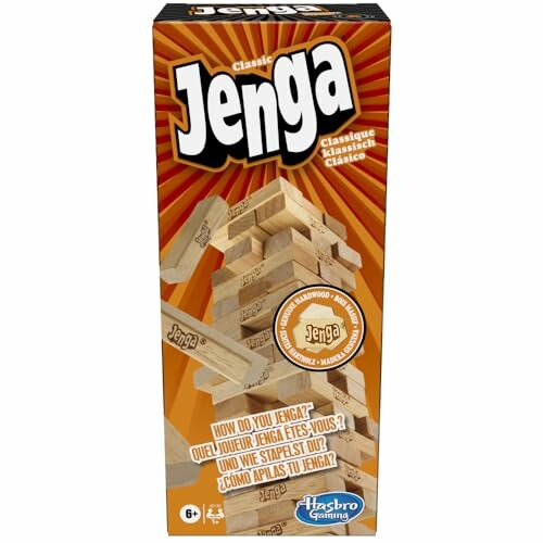 Classic Jenga game box with wooden blocks