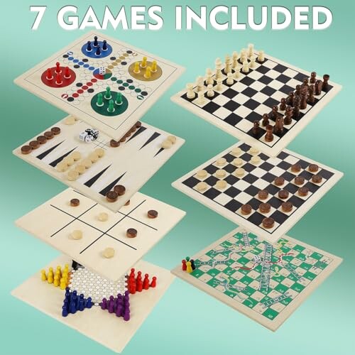 Juegoal 7-in-1 Wooden Board Game Set