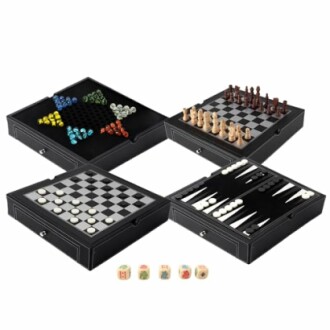 Multi-game board set with chess, checkers, backgammon, and more.