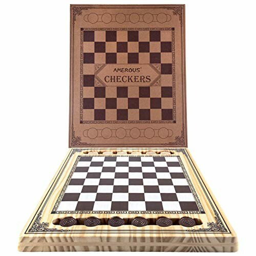 Wooden checkers board set with classic design.