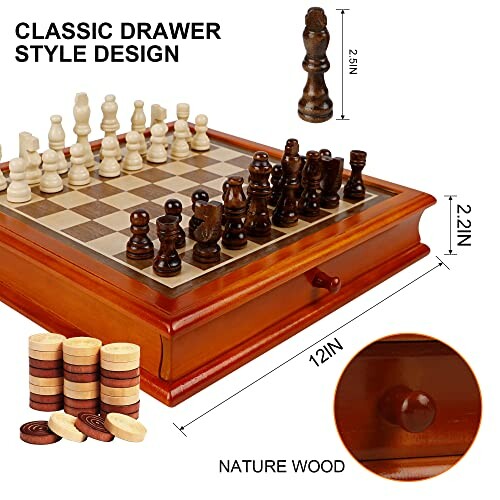 Juegoal Wooden Chess & Checkers Set