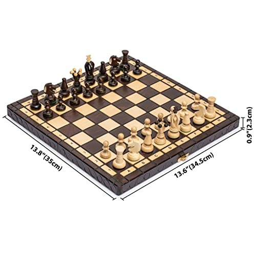 Wooden chess set with pieces on board