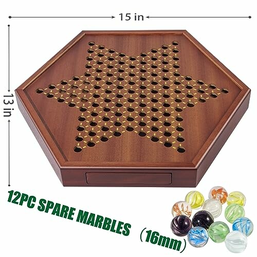 Wooden Chinese Checkers board with spare marbles