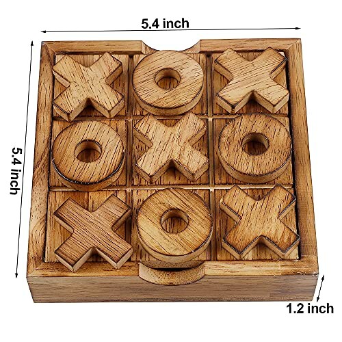 Wooden tic-tac-toe game with X and O pieces.